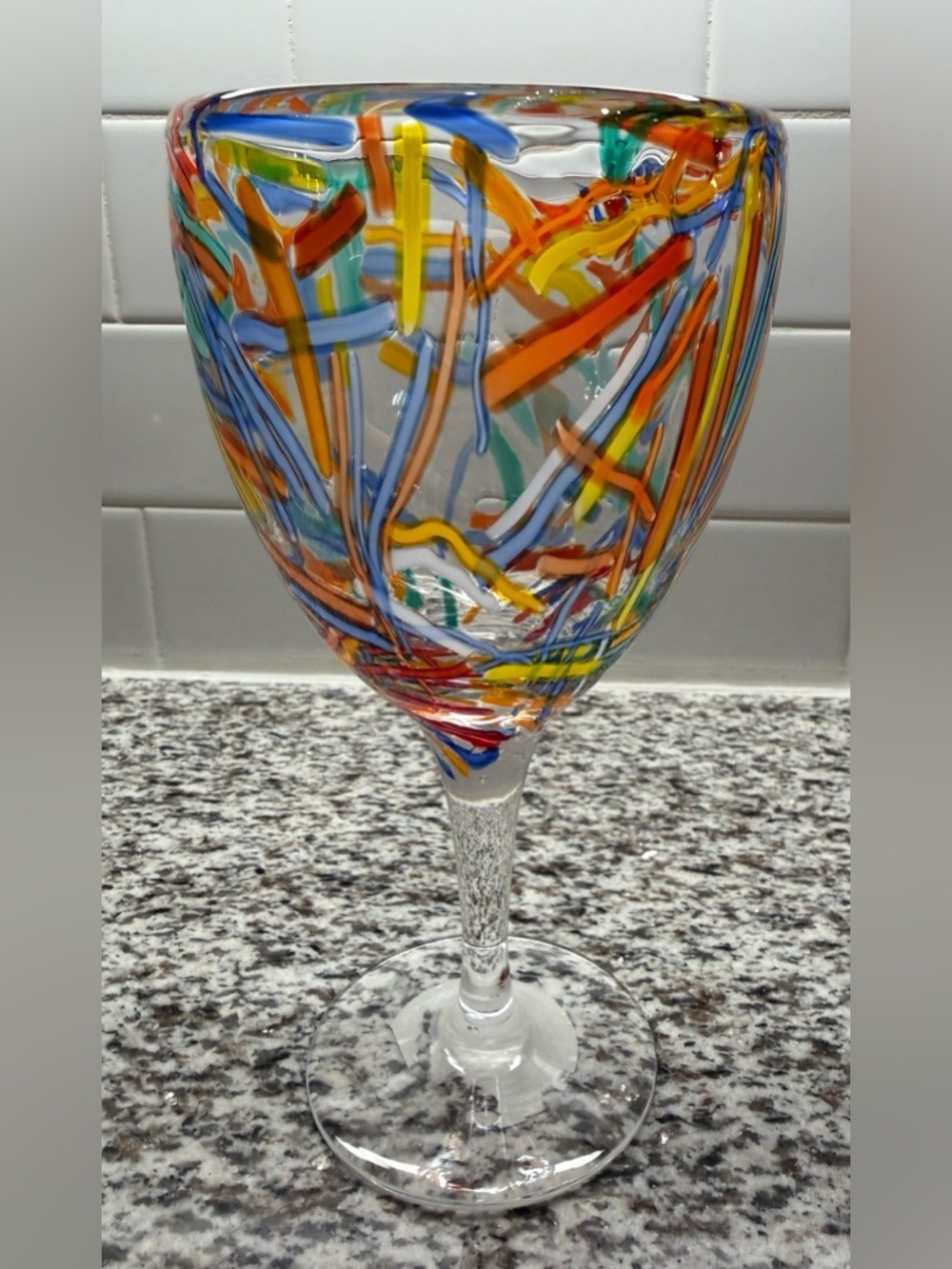 Pier 1 Confetti Hand Painted Wine Goblet - Multi-Color Stemware